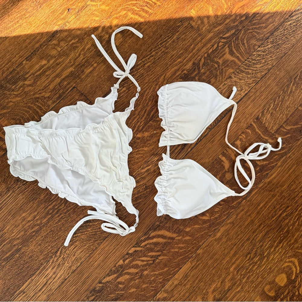 PrettyLittleThing White Ruffled Bikini Set
